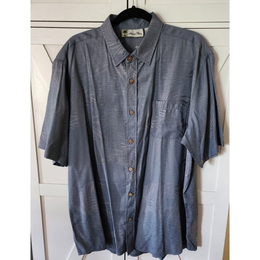 Island Blue Mens Hawaiian Shirt XL Gray Palm Leaf Button up